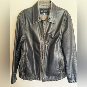 Armani Jeans Black Leather Jacket